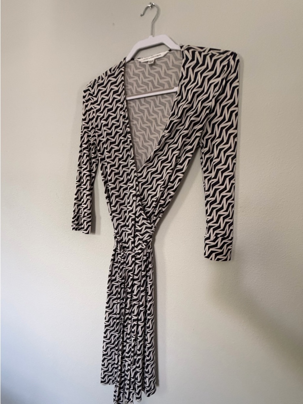 Diane Von Furstenberg Black and White Geometric Wrap Dress